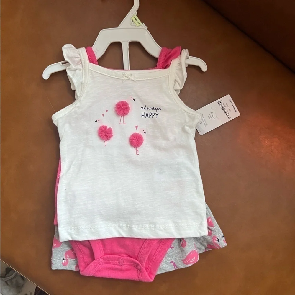 Carter's baby girl Infant 3 piece summer Outfit Size 3 months pink flamingo